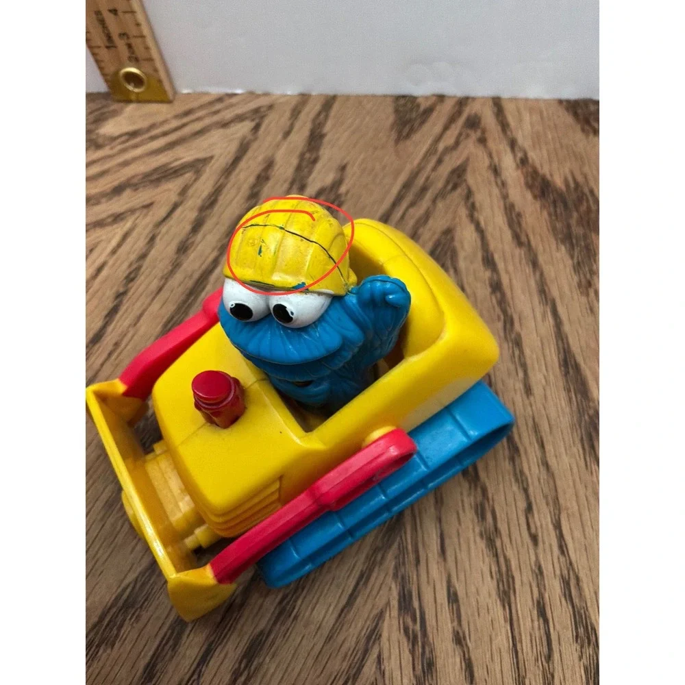 Vintage Unisex Sesame Street Cookie Monster Bulldozer Toy OS‎ Yellow Blue